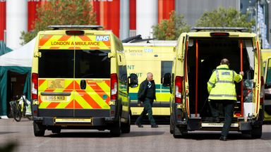 A general view of ambulances and staff outside the NHS Nightingale Hospital at the Excel Centre, following the outbreak of the coronavirus disease (COVID-19), London, Britain, May 5, 2020. REUTERS/John Sibley